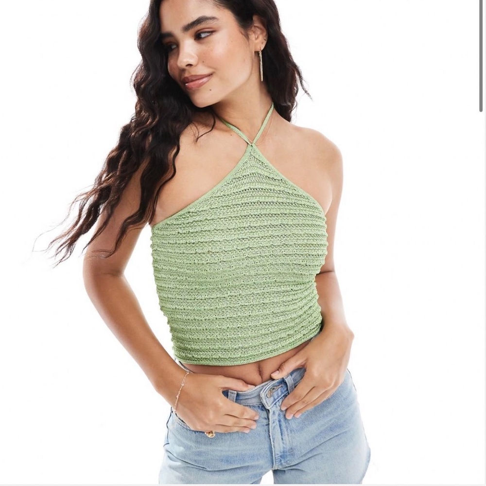 Mango Light Green Halter Crop Top